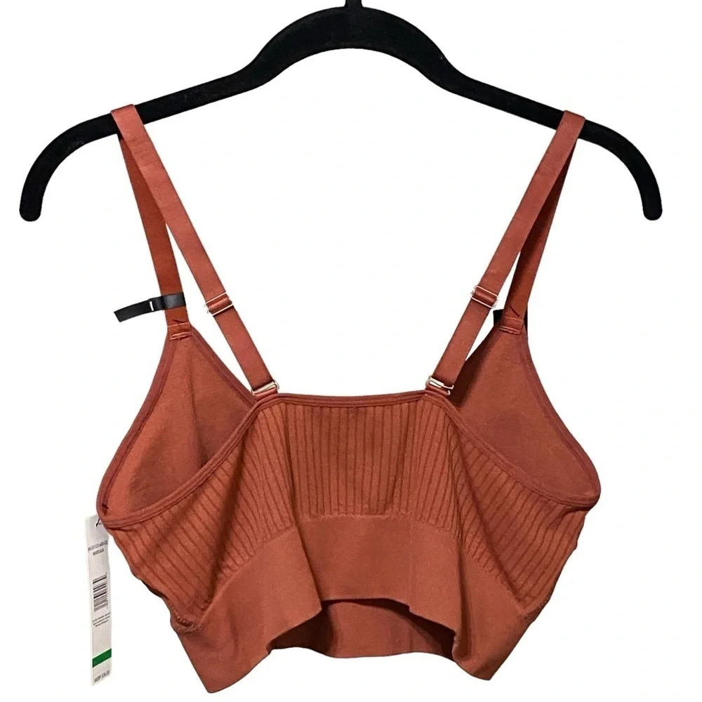 Tahari Ribbed Seamless Bra Marsala Large NWT Adjustable Straps Removable Pads